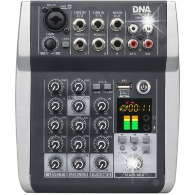 Inny producent DNA QMX502 analogowy mikser dźwięku 5kanałów BT USB MP3 Phantom akumulator Inny producent DNA QMX502 analogowy mikser dźwięku 5kanałów BT USB MP3 Phantom akumulator