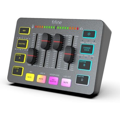 Mikser Fifine Sound Card SC3 Black USB z RGB XLR 2 - kanałowy Mikser Fifine Sound Card SC3 Black USB z RGB XLR 2 - kanałowy