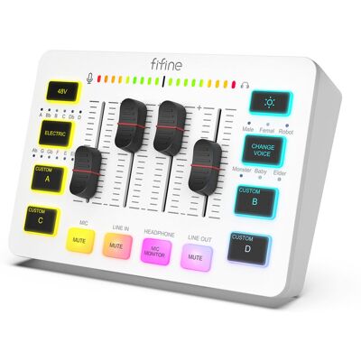 Mikser Fifine Sound Card SC3W biały USB z RGB XLR 2 - kanałowy Mikser Fifine Sound Card SC3W biały USB z RGB XLR 2 - kanałowy
