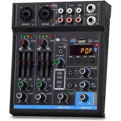 Inny producent Profesjonalny mikser audio, 4 kanałowy interfejs USB Bluetooth 48V Inny producent Profesjonalny mikser audio, 4 kanałowy interfejs USB Bluetooth 48V