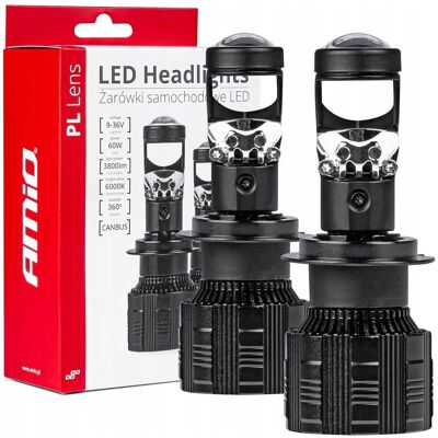 Amio Pl Żarówki Samochodowe LED Zestaw H4 Soczewka 6000K 60W Canbus Amio Pl Żarówki Samochodowe LED Zestaw H4 Soczewka 6000K 60W Canbus