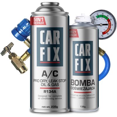 CARFIX 5w1 - ZESTAW DO KLIMY CZYNNIK CHŁODNICZY R134a + PRZEWÓD + ODŚWIEŻACZ DO AUTA CARFIX 5w1 - ZESTAW DO KLIMY CZYNNIK CHŁODNICZY R134a + PRZEWÓD + ODŚWIEŻACZ DO AUTA