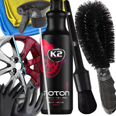 AGMI K2 Roton Płyn do Mycia Felg Krwawa Felga Szczotka Pędzelek 2x Mikrofibra AGMI K2 Roton Płyn do Mycia Felg Krwawa Felga Szczotka Pędzelek 2x Mikrofibra