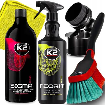 AGMI K2 ZESTAW DO KÓŁ OPON PŁYN DO MYCIA FELG DRESSING OPON SZCZOTKA APLIKATOR AGMI K2 ZESTAW DO KÓŁ OPON PŁYN DO MYCIA FELG DRESSING OPON SZCZOTKA APLIKATOR