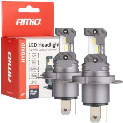Żarówki Amio LED seria HYBRID H4 60 W 2 szt. CANBUS E9 Żarówki Amio LED seria HYBRID H4 60 W 2 szt. CANBUS E9