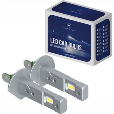 Żarówki H1 LED Marba Light 6000K białe 1:1, oryginalny rozmiar. Żarówki H1 LED Marba Light 6000K białe 1:1, oryginalny rozmiar.