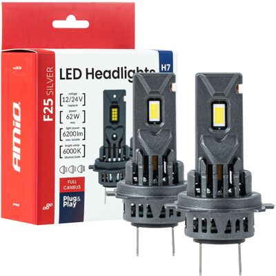 Żarówki samochodowe LED F25 SILVER FULL CANBUS 62W H7 H18 12V 24V AMIO-04704 Żarówki samochodowe LED F25 SILVER FULL CANBUS 62W H7 H18 12V 24V AMIO-04704