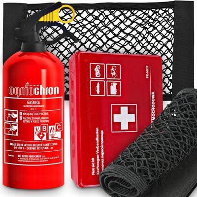 AGMI Zestaw Ogniochron Gaśnica 1kg Apteczka Siatka Do Bagażnika Organizer Rzepy AGMI Zestaw Ogniochron Gaśnica 1kg Apteczka Siatka Do Bagażnika Organizer Rzepy