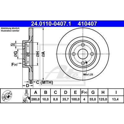 Tarcza hamulcowa ATE - Model 24.0110-0407.1 - Powlekana, 280mm Tarcza hamulcowa ATE - Model 24.0110-0407.1 - Powlekana, 280mm