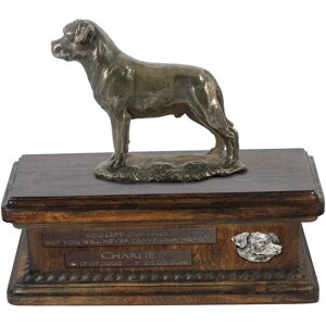 Rottweiler IV - skrzynia na psie pamiątki, personalizowana skrzynia ze statuetką, drewniana skrzynia z psem marki Art-Dog Rottweiler IV - skrzynia na psie pamiątki, personalizowana skrzynia ze statuetką, drewniana skrzynia z psem marki Art-Dog