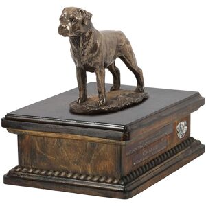 Rottweiler - skrzynia na psie pamiątki, personalizowana skrzynia ze statuetką, drewniana skrzynia z psem marki Art-Dog Rottweiler - skrzynia na psie pamiątki, personalizowana skrzynia ze statuetką, drewniana skrzynia z psem marki Art-Dog