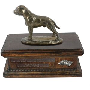 ART Staffordshire Bull Terrier, Staffik, Staffi IV - skrzynia na psie pamiątki, personalizowana skrzynia ze statuetką, drewniana skrzynia z psem marki A.. ART Staffordshire Bull Terrier, Staffik, Staffi IV - skrzynia na psie pamiątki, personalizowana skrzynia ze statuetką, drewniana skrzynia z psem marki A..