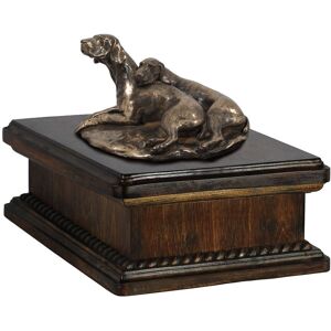 Wyżeł weimarski, Weimaraner - skrzynia na psie pamiątki, klasyczna skrzynia ze statuetką, elegancka skrzynia z psem marki Art-Dog Wyżeł weimarski, Weimaraner - skrzynia na psie pamiątki, klasyczna skrzynia ze statuetką, elegancka skrzynia z psem marki Art-Dog