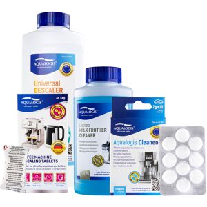 Aqualogis Zestaw do Ekspresu - Uniwersalny Odkamieniacz 500 ml, Płyn Czyszczący System Mleczny Latteo 250 ml, Odkamieniacz Decalc 6 szt, Cleaneo 10 szt Aqualogis Zestaw do Ekspresu - Uniwersalny Odkamieniacz 500 ml, Płyn Czyszczący System Mleczny Latteo 250 ml, Odkamieniacz Decalc 6 szt, Cleaneo 10 szt