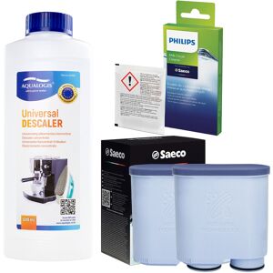 Aqualogis Zestaw Philips Saeco - Filtr Philips Aquaclean CA6903 2szt, Uniwersalny Odkamieniacz 500ml, Philips CA6705/10 Środek do Obiegu Mleka Aqualogis Zestaw Philips Saeco - Filtr Philips Aquaclean CA6903 2szt, Uniwersalny Odkamieniacz 500ml, Philips CA6705/10 Środek do Obiegu Mleka