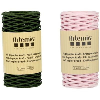 Artemio 2 szpule drutu kraft w kolorze butelkowej zieleni/różu 2mm x 25 m Artemio 2 szpule drutu kraft w kolorze butelkowej zieleni/różu 2mm x 25 m