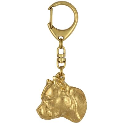 Amerykański Staffordshire terrier, Amstaff, Amstaf II - pozłocony brelok do kluczy z psem, ozdoba torebki, luksusowy dodatek marki Art-Dog Amerykański Staffordshire terrier, Amstaff, Amstaf II - pozłocony brelok do kluczy z psem, ozdoba torebki, luksusowy dodatek marki Art-Dog