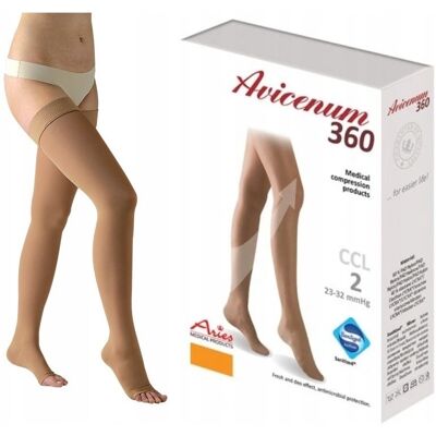 Aries Avicenum 360 Pończochy Uciskowe Ccl2 Lamówka Otwarte Beż S Normal Aries Avicenum 360 Pończochy Uciskowe Ccl2 Lamówka Otwarte Beż S Normal