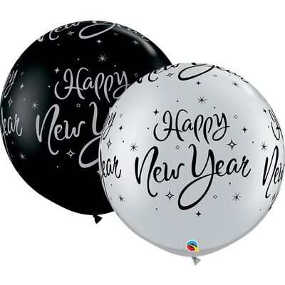 ABC Balony lateksowe Happy New Year srebrny czarny ABC Balony lateksowe Happy New Year srebrny czarny
