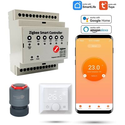 Inny producent Bezprzewodowy zestaw do podłogówki Zigbee - 5 sekcji z termostatami ECO 2 Inny producent Bezprzewodowy zestaw do podłogówki Zigbee - 5 sekcji z termostatami ECO 2