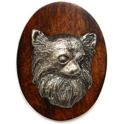 Art-Dog - Chihuahua długowłosy - Drewno - Srebrna głowa - Pin badge Art-Dog - Chihuahua długowłosy - Drewno - Srebrna głowa - Pin badge
