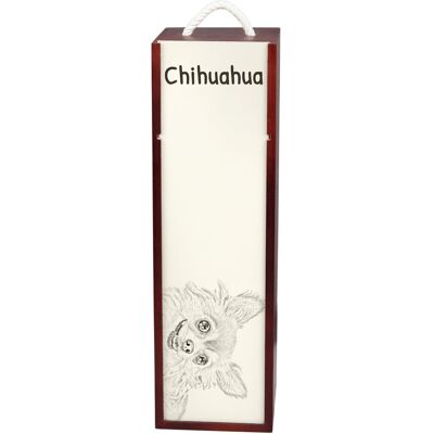 Chihuahua długowłosy - pudełko na wino z psem, pudełko na alkohol z grafiką, personalizowane pudełko na prezent marki Art-Dog Chihuahua długowłosy - pudełko na wino z psem, pudełko na alkohol z grafiką, personalizowane pudełko na prezent marki Art-Dog