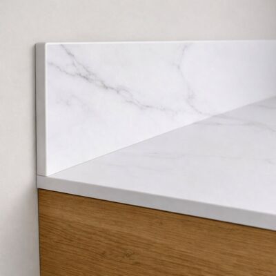 KOLM Blat łazienkowy HPL do szafki 125 cm 125,5×46 cm Calacatta Olympus (K551SU) z panelem 30cm KOLM Blat łazienkowy HPL do szafki 125 cm 125,5×46 cm Calacatta Olympus (K551SU) z panelem 30cm