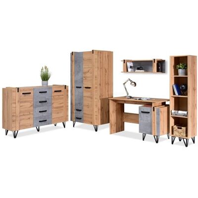 MEBEL-PARTNER Meble Do Biura W Zestawie Soho 3 Z Biurkiem Szafą I Komodą Dąb - Beton MEBEL-PARTNER Meble Do Biura W Zestawie Soho 3 Z Biurkiem Szafą I Komodą Dąb - Beton