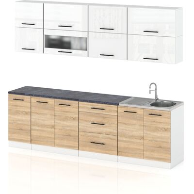 Hurtownia Mebli Meble Kuchenne Komplet Kuchnia Robo Lux 2.6m Zestaw Biały Połysk Dąb Sonoma Hurtownia Mebli Meble Kuchenne Komplet Kuchnia Robo Lux 2.6m Zestaw Biały Połysk Dąb Sonoma