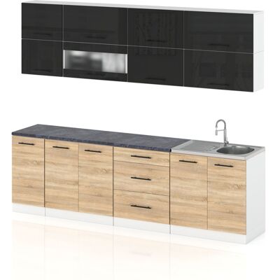 Hurtownia Mebli Meble Kuchenne Komplet Kuchnia Robo Lux 2.6m Zestaw Czarny Połysk Sonoma Hurtownia Mebli Meble Kuchenne Komplet Kuchnia Robo Lux 2.6m Zestaw Czarny Połysk Sonoma