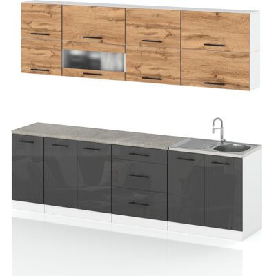 Hurtownia Mebli Meble Kuchenne Nowoczesne Kuchnia Robo Lux 2.6m Modułowa Wotan Szary Połysk Hurtownia Mebli Meble Kuchenne Nowoczesne Kuchnia Robo Lux 2.6m Modułowa Wotan Szary Połysk