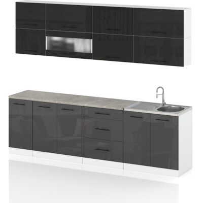 Hurtownia Mebli Meble Kuchenne Nowoczesne Kuchnia Robo Lux 2.6m Zestaw Czarny Szary Połysk Hurtownia Mebli Meble Kuchenne Nowoczesne Kuchnia Robo Lux 2.6m Zestaw Czarny Szary Połysk