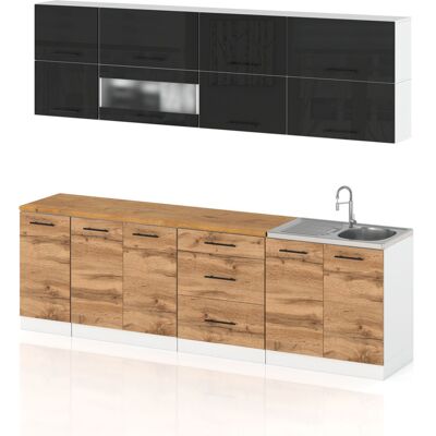 Hurtownia Mebli Meble Kuchenne Zestaw Kuchnia Robo Lux 2.6m Komplet Czarny Połysk Dąb Wotan Hurtownia Mebli Meble Kuchenne Zestaw Kuchnia Robo Lux 2.6m Komplet Czarny Połysk Dąb Wotan