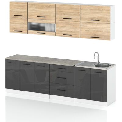 Hurtownia Mebli Meble Kuchenne Zestaw Kuchnia Robo Lux 2.6m Modułowa Sonoma Szary Połysk Hurtownia Mebli Meble Kuchenne Zestaw Kuchnia Robo Lux 2.6m Modułowa Sonoma Szary Połysk