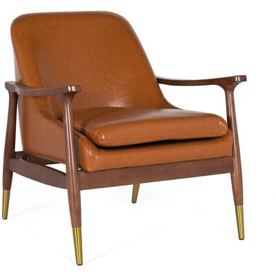 giner and colomer Modern armchair in wood and brown PU with gold details giner and colomer Modern armchair in wood and brown PU with gold details