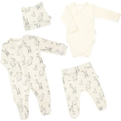 Niemowlęca wyprawka 4-pak pajacyk, body, spodenki i czapka zwierzęta kremowy Nicol r.48/52 Niemowlęca wyprawka 4-pak pajacyk, body, spodenki i czapka zwierzęta kremowy Nicol r.48/52