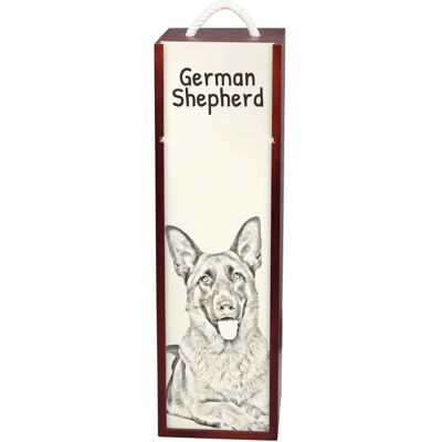 Owczarek niemiecki, Alsatian - pudełko na wino z psem, pudełko na alkohol z grafiką, personalizowane pudełko na prezent marki Art-Dog Owczarek niemiecki, Alsatian - pudełko na wino z psem, pudełko na alkohol z grafiką, personalizowane pudełko na prezent marki Art-Dog