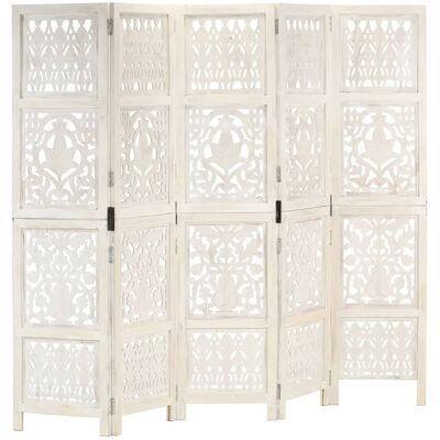 VMP Parawan 5-Panelowy, Rzeźbiony, Biały, 200X165 cm, Drewno Mango VMP Parawan 5-Panelowy, Rzeźbiony, Biały, 200X165 cm, Drewno Mango
