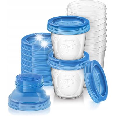 Philips Avent Zestaw Pojemniki na żywność mleko 180 ml 10 szt. + adaptery Philips Avent Zestaw Pojemniki na żywność mleko 180 ml 10 szt. + adaptery
