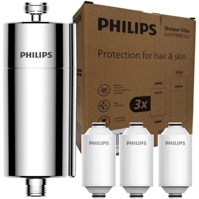 Philips AWP1775P3CH/10 kolor srebrny. Filtr prysznicowy + 3 wkłady Philips AWP1775P3CH/10 kolor srebrny. Filtr prysznicowy + 3 wkłady