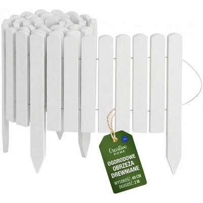 Creative Płot rollborder ogrodowy wbijany płotek drewniany obrzeże trawnikowe biały 200x40 cm Creative Płot rollborder ogrodowy wbijany płotek drewniany obrzeże trawnikowe biały 200x40 cm