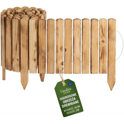 Creative Płot rollborder ogrodowy wbijany płotek drewniany obrzeże trawnikowe opalany 200x30 cm Creative Płot rollborder ogrodowy wbijany płotek drewniany obrzeże trawnikowe opalany 200x30 cm