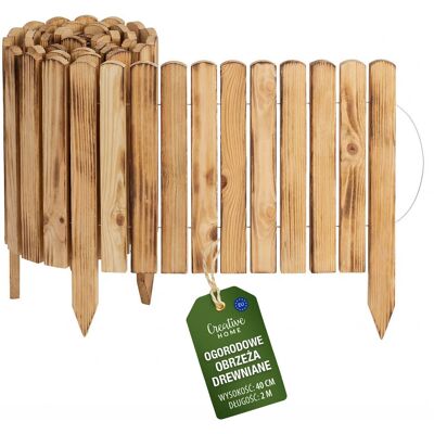 Creative Płot rollborder ogrodowy wbijany płotek drewniany obrzeże trawnikowe opalany 200x40 cm Creative Płot rollborder ogrodowy wbijany płotek drewniany obrzeże trawnikowe opalany 200x40 cm