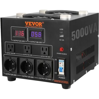 Vevor Przetwornica napięcia 5000VA 110V/220V gniazda US/EU USB port CE Vevor Przetwornica napięcia 5000VA 110V/220V gniazda US/EU USB port CE
