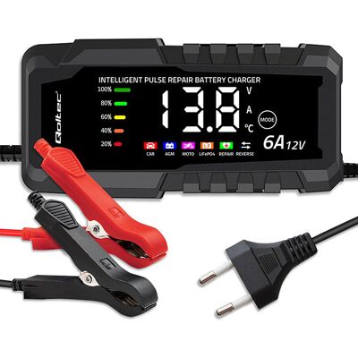 Qoltec Inteligentna mikroprocesorowa ładowarka 12V 6A Prostownik z funkcją naprawy do akumulatora AGM GEL LiFePO4 LCD Qoltec Inteligentna mikroprocesorowa ładowarka 12V 6A Prostownik z funkcją naprawy do akumulatora AGM GEL LiFePO4 LCD