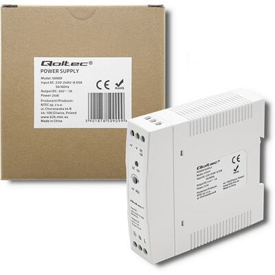 Qoltec Zasilacz Na Szynę Din 24W 24V 1A Biały Slim Qoltec Zasilacz Na Szynę Din 24W 24V 1A Biały Slim