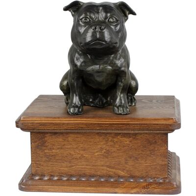 ART Staffordshire Bull Terrier, Staffik, Staffi - skrzynia pamiątkowa psa ze statuetką, drewniana personalizowana skrzynia, niewielka skrzynia na psie p.. ART Staffordshire Bull Terrier, Staffik, Staffi - skrzynia pamiątkowa psa ze statuetką, drewniana personalizowana skrzynia, niewielka skrzynia na psie p..