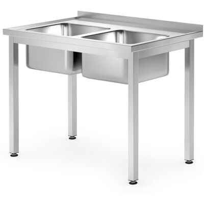 Stół ze zlewem 2-komorowym – skręcany, głębokość 700 mm, HENDI, Kitchen Line, Lokalizacja komory - pośrodku, 1000x700x(H)850 mm, 1000x700x(H)850mm Stół ze zlewem 2-komorowym – skręcany, głębokość 700 mm, HENDI, Kitchen Line, Lokalizacja komory - pośrodku, 1000x700x(H)850 mm, 1000x700x(H)850mm