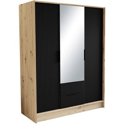 Inny producent Szafa NOEMI ryflowana z lustrem 150 cm craft zł+front czarny Inny producent Szafa NOEMI ryflowana z lustrem 150 cm craft zł+front czarny