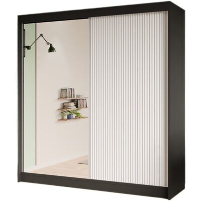 Inny producent Szafa przesuwna,ryflowana lustro 200 - czarna +front biały Inny producent Szafa przesuwna,ryflowana lustro 200 - czarna +front biały